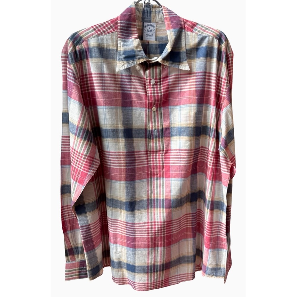 Brooks Brothers L Plaid Original‎ madras Polo Shirt 100% Cotton just Dry Cleaned
